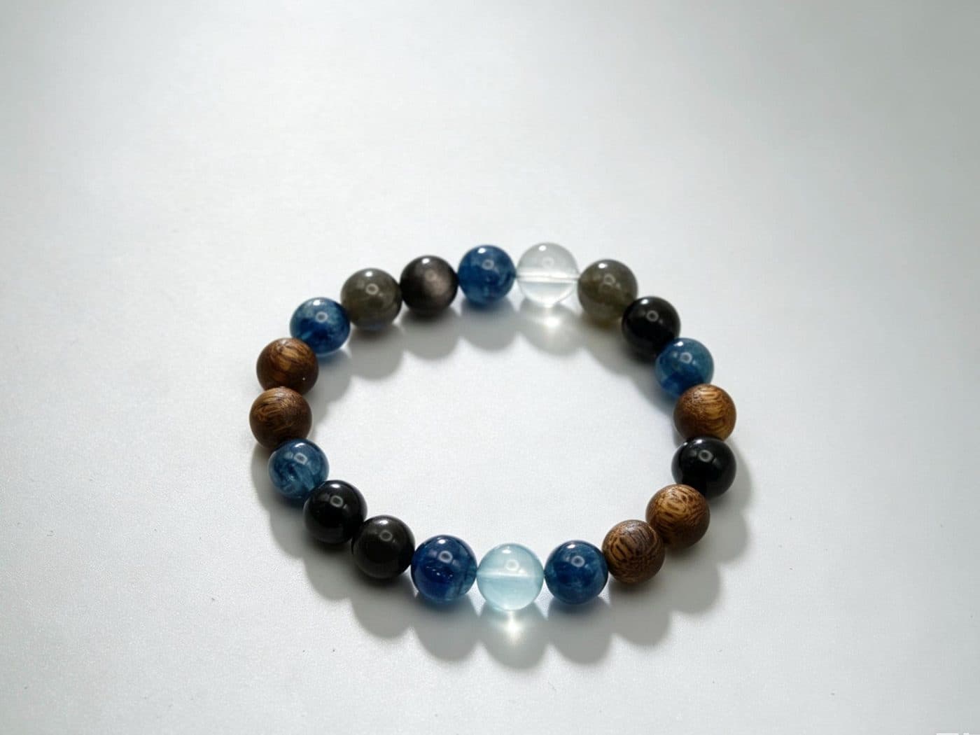 7 Stone Crystal Bracelet | Aquamarine Kyanite Blue Tiger Eye Obsidian Moonstone Quartz Agarwood