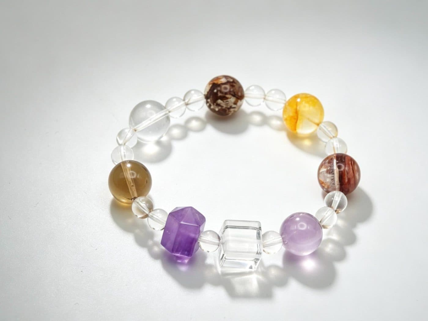 A+ Clear Quartz · Yellow & Red Phantom Flower · Purple Double Point Bracelet | Natural Crystal | Handmade