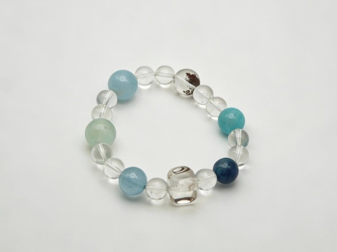 Aquamarine Kyanite Amazonite Green Fluorite Bracelet | Phantom Quartz Clear Quartz Ocean Blue Gift