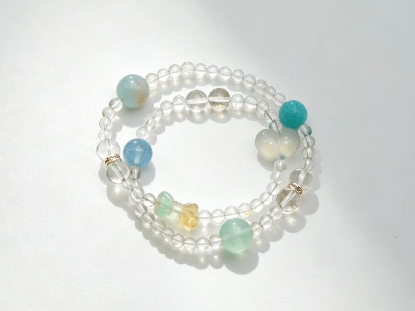 Aquamarine Kyanite Amazonite Green Fluorite Bracelet | Clear Quartz Carved Animal Charm Gift Women