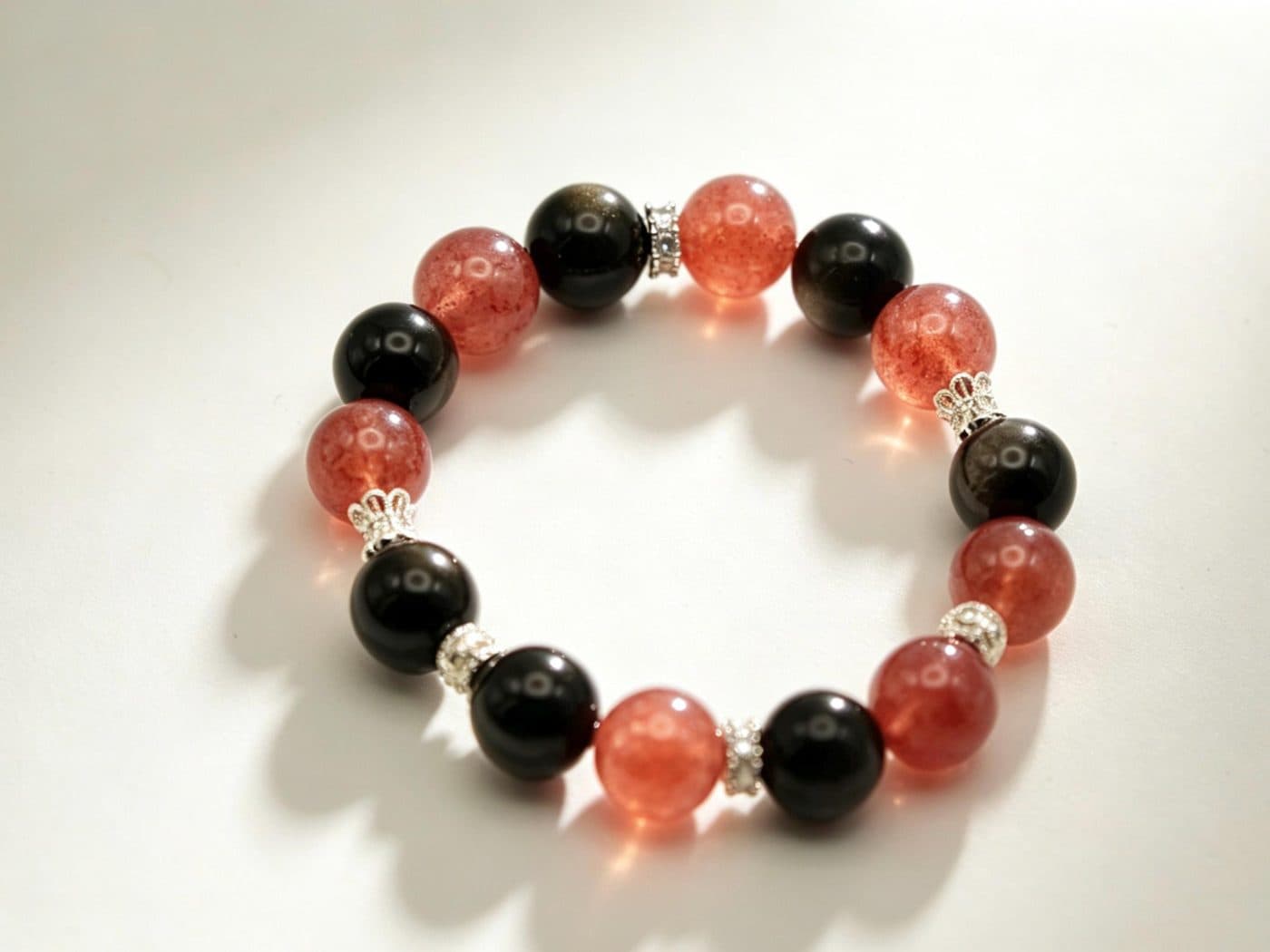 Black Sugar Berry Bracelet | Black Obsidian & Strawberry Quartz