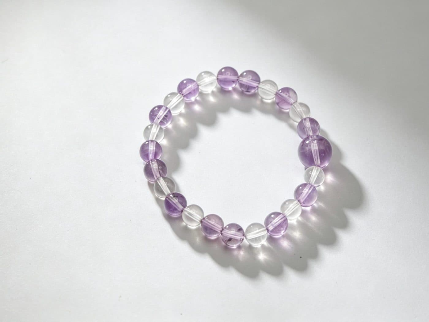 Bolivian Amethyst Clear Quartz Bracelet - Handmade Healing Crystal Beads