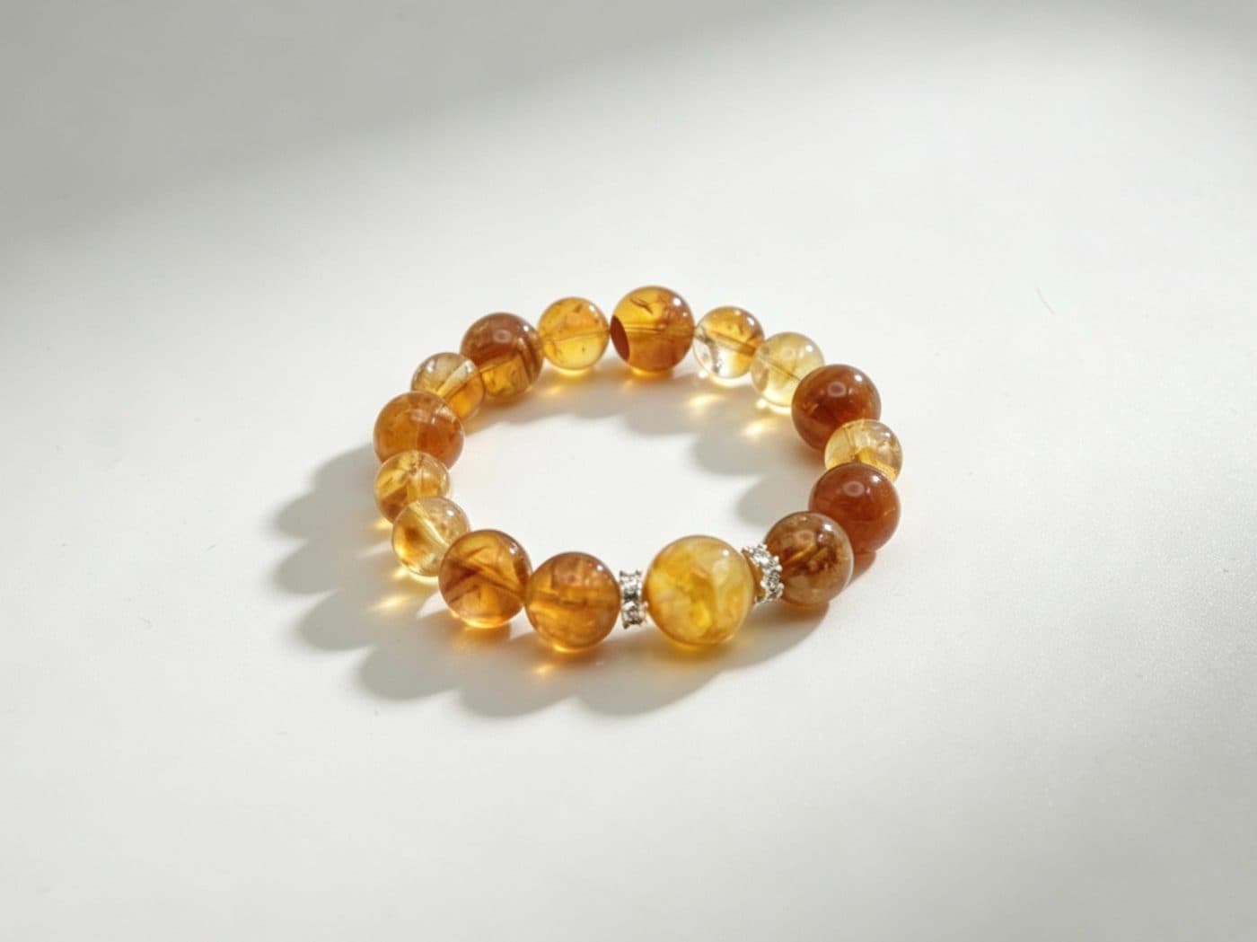 Citrine and Amber Quartz Beaded Bracelet - Natural Healing Crystal Jewelry