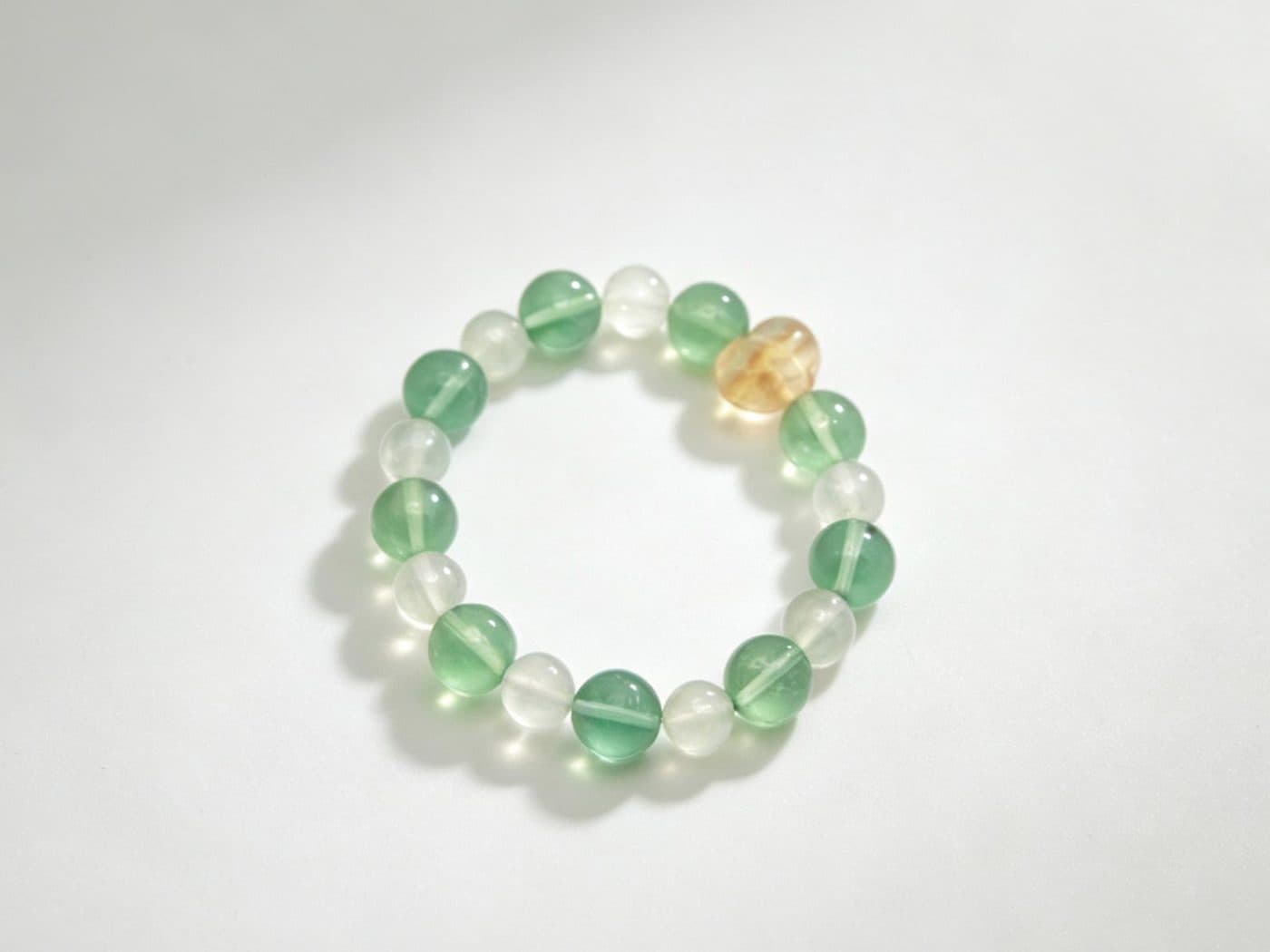 Green Fluorite White Fluorite Bracelet | Yellow Accent Bead Clarity Meditation Gift Women