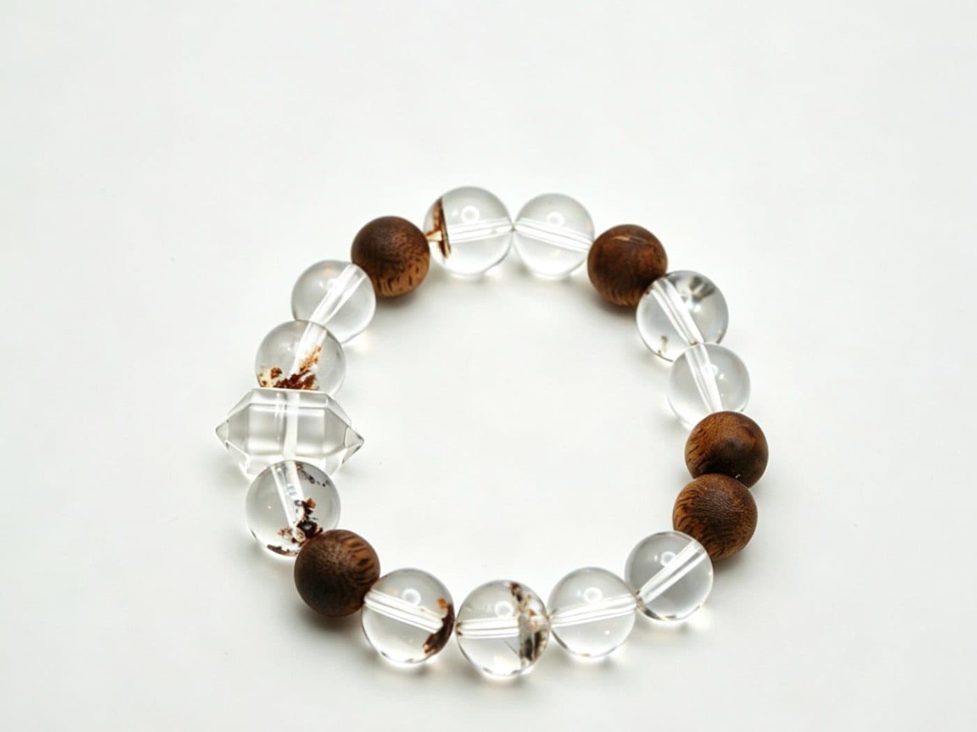 Green Phantom Quartz Agarwood Bracelet | Clear Quartz Bicone Wood Bead Zen Meditation Gift