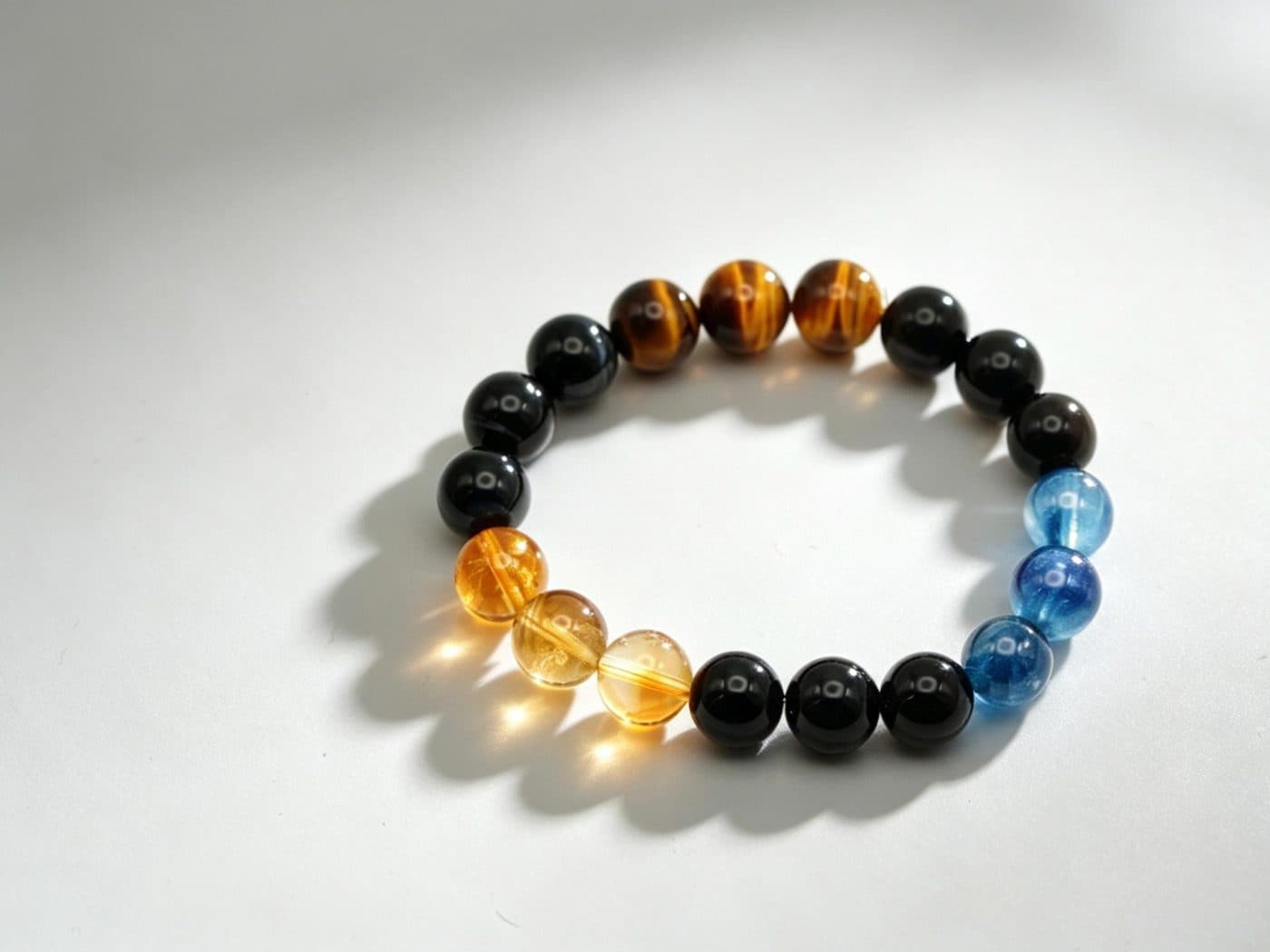 Mixed Crystal Bracelet Citrine Blue Kyanite Blue Tiger's Eye and Black Onyx Healing Energy Gemstone Jewelry