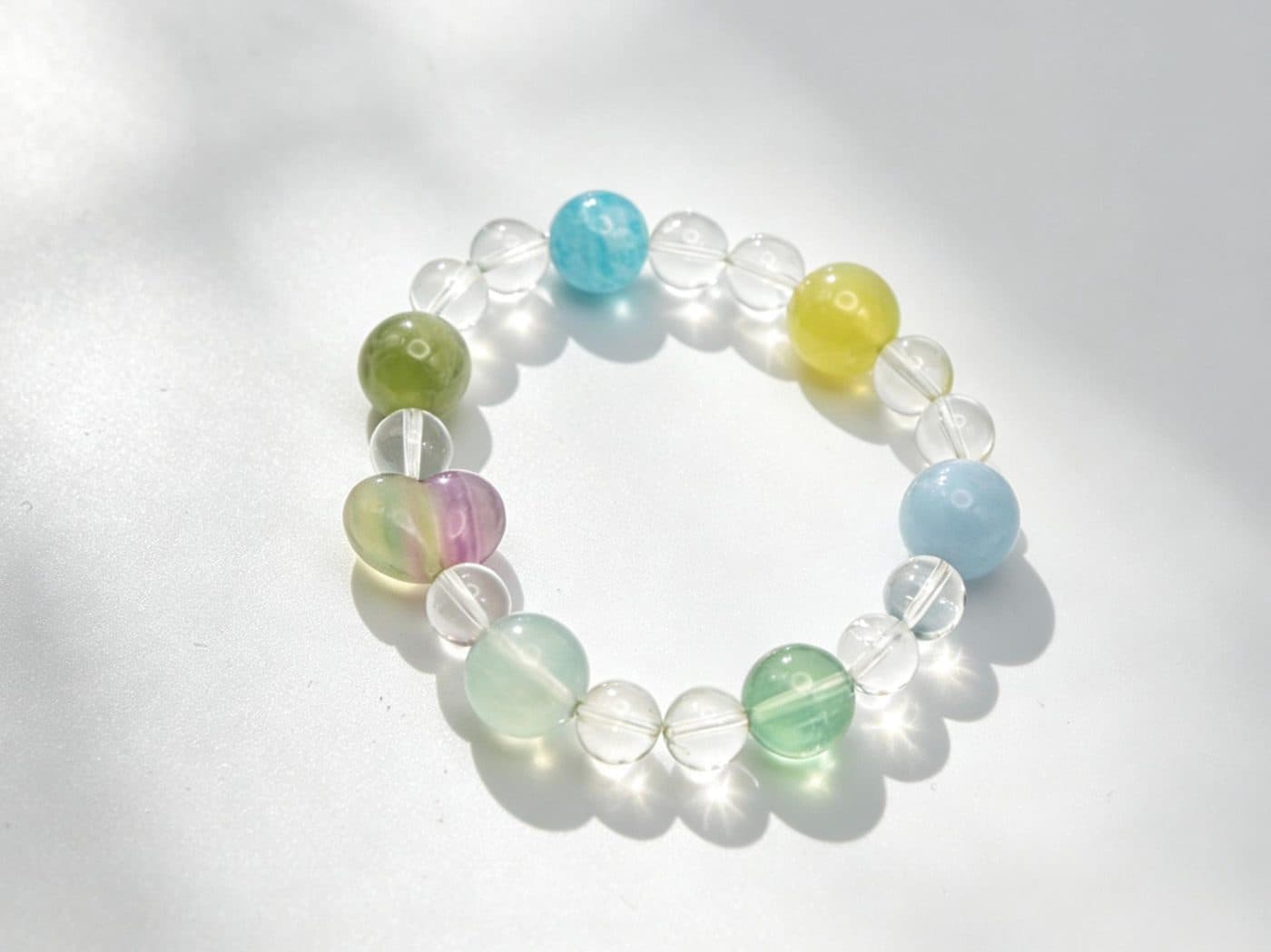 Natural Amazonite Jade Fluorite Aquamarine Clear Quartz Bracelet | Pastel Multicolor Crystal Gift for Her