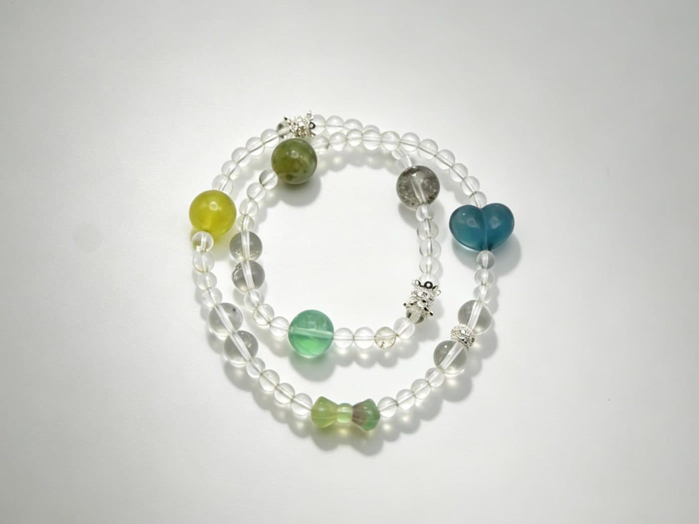 Natural Aquamarine Amazonite Green Fluorite Bracelet | Heart Bow Charm Clear Quartz Forest Gift