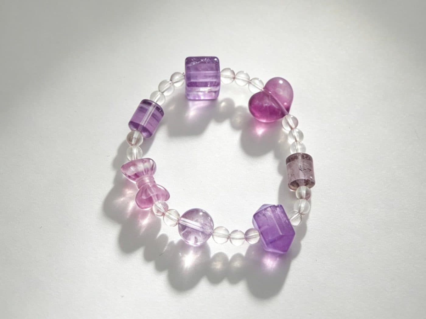 Natural Bolivian Amethyst Heart Bow Cube Bracelet | Clear Quartz Crystal Gift Her
