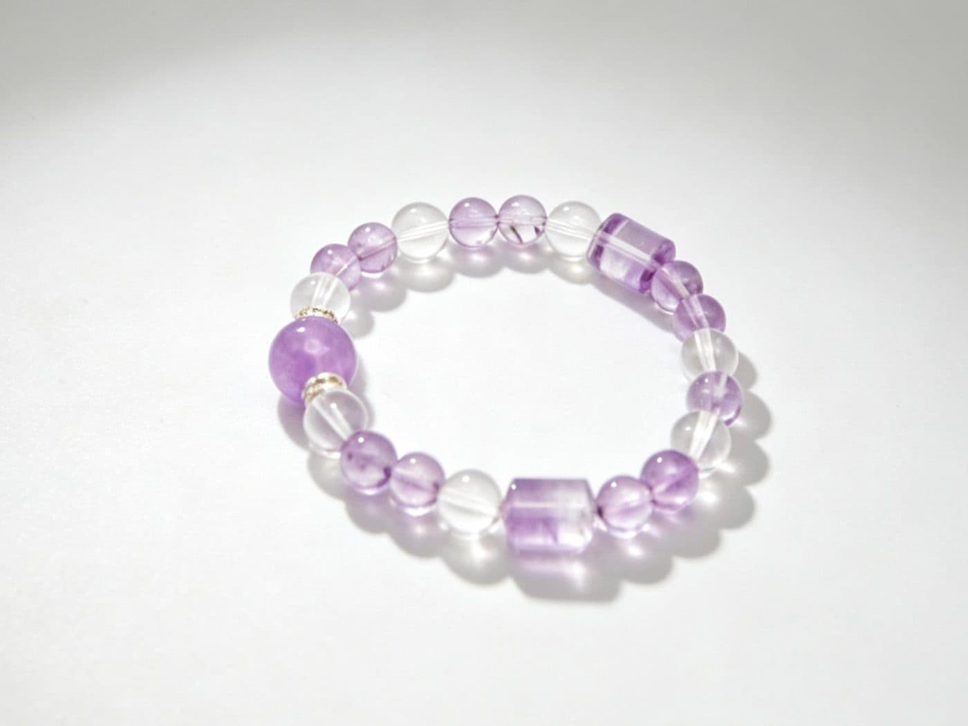Natural Bolivian Amethyst Lavender Quartz Clear Quartz Stretch Bracelet | Crystal Gift for Her
