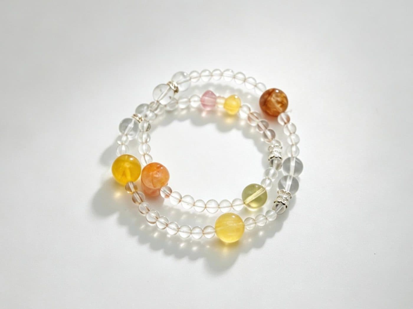 Natural Citrine Yellow Fluorite Rutilated Quartz Bracelet | Clear Quartz Double Strand Sunshine Gift