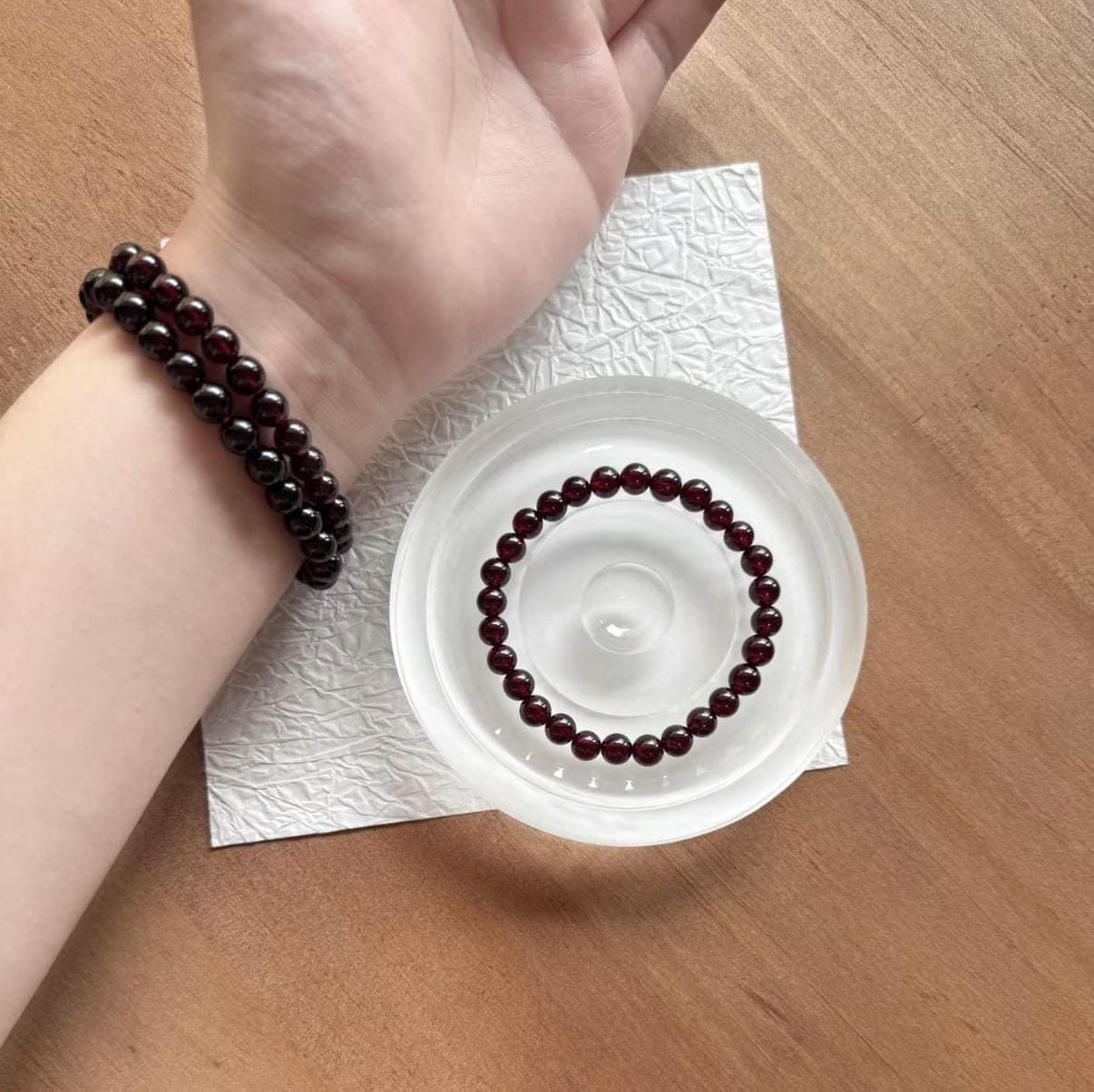 Natural Garnet Bracelet | 8mm Round Beads | Deep Red Garnet Stretch Bracelet for Women