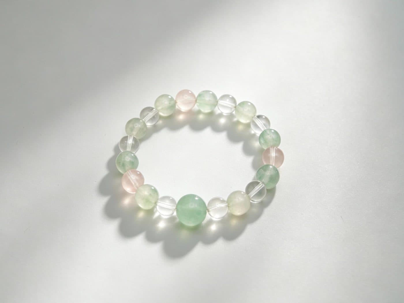 Natural Green Fluorite Rose Quartz Clear Quartz Stretch Bracelet | Crystal Gift for Her