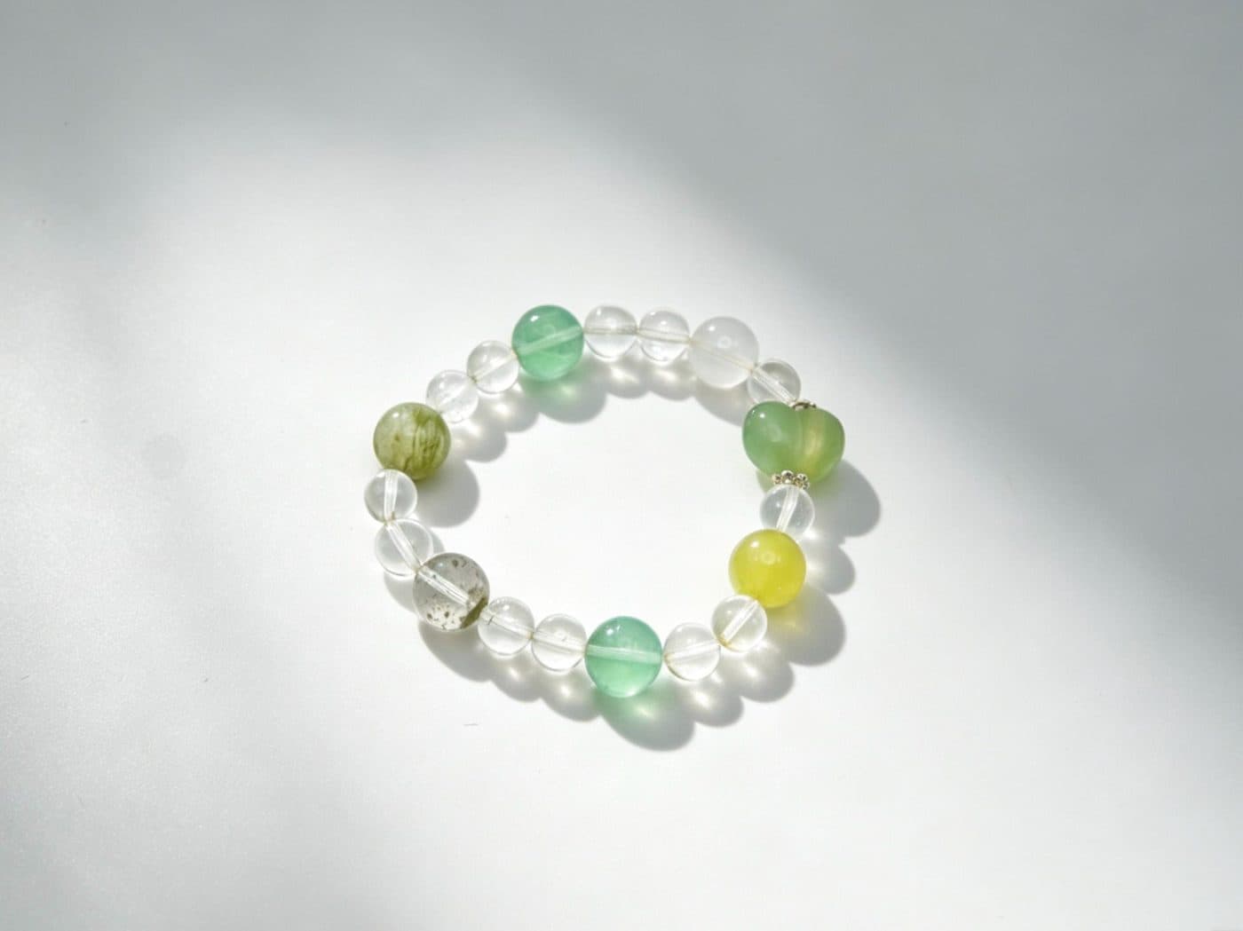 Natural Green Phantom Quartz Fluorite Chalcedony Clear Quartz Bracelet | Fresh Green Crystal Gift for Her