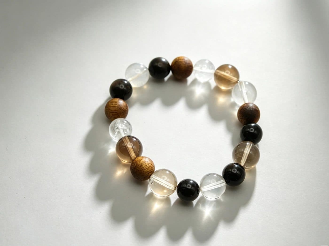 Natural Obsidian Kynam Agarwood Smoky Bracelet | Clear Quartz Milky Men Gift