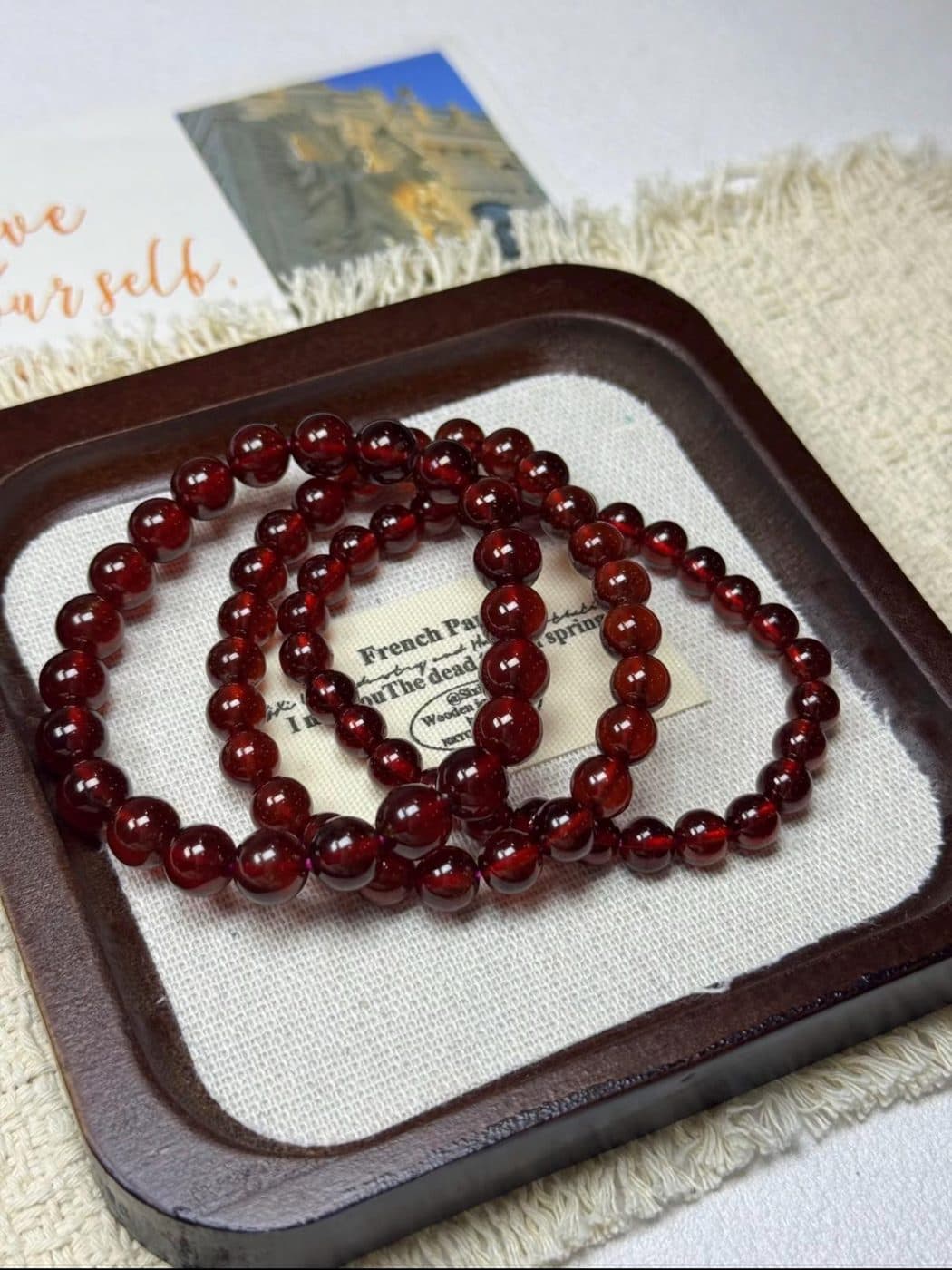 Natural Red Garnet Bracelet | 8mm Round Beads | Genuine Gemstone Stretch Bracelet for Women