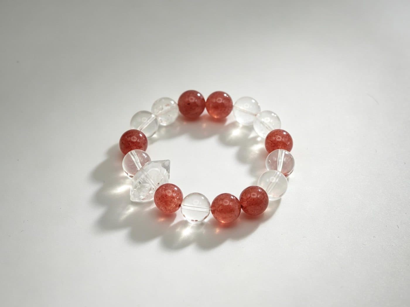 Natural Strawberry Quartz Raw Crystal Point Bracelet | Milky Clear Quartz Gift for Her