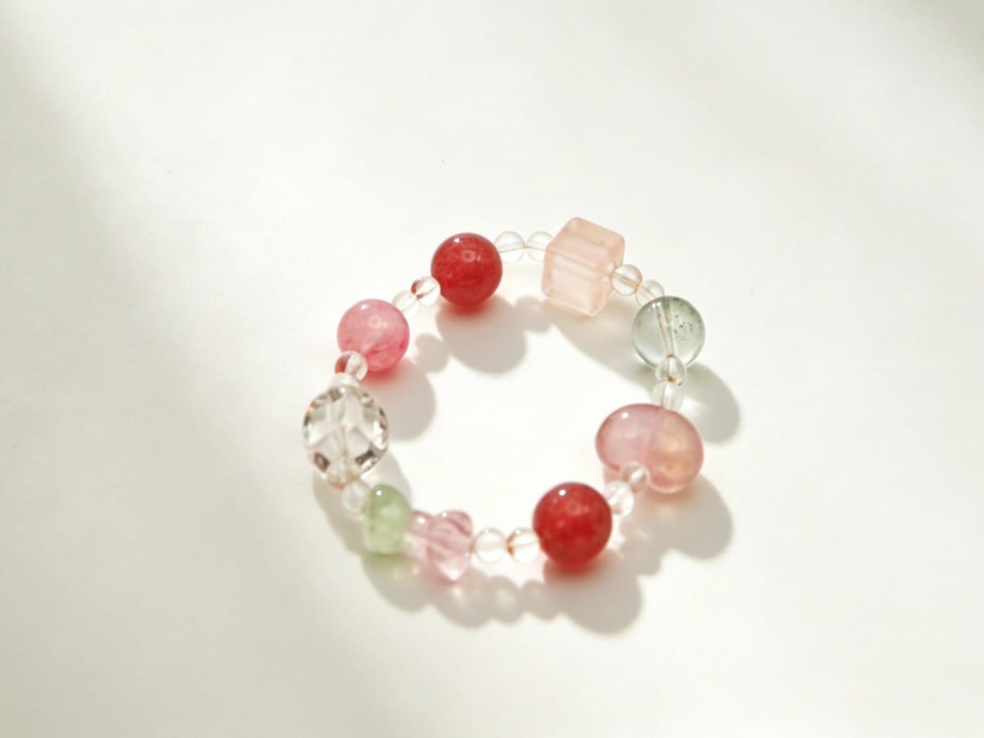 Natural Strawberry Rose Quartz Bracelet | Green Phantom Quartz Jade Rhodonite Girl Gift