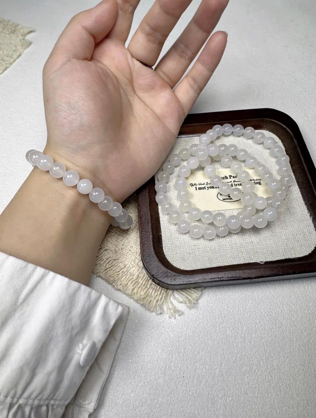 Natural White Chalcedony Bracelet | 8mm Round Beaded Bracelet | Minimalist Gemstone Stretch Bracelet for Women
