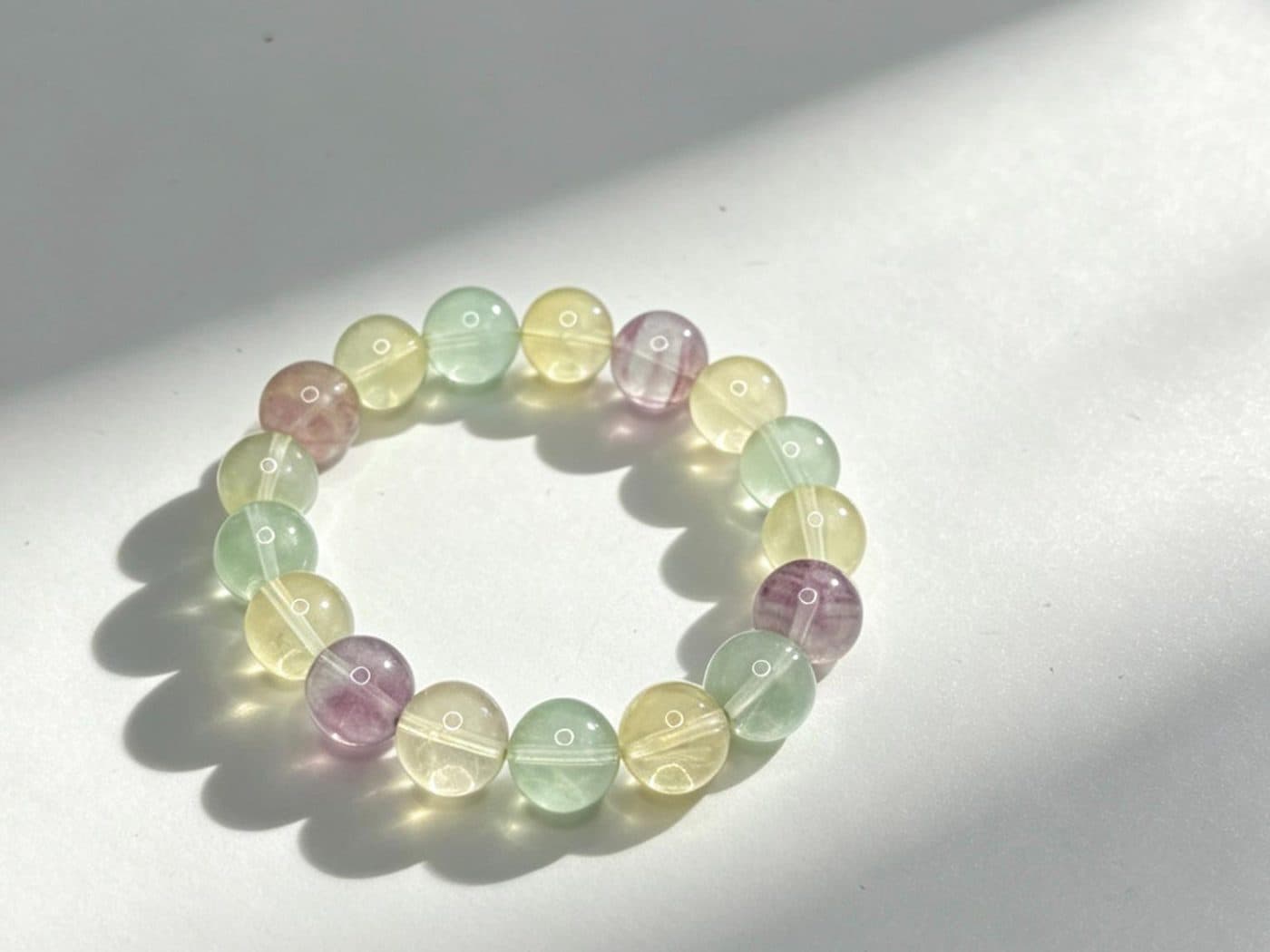 Rainbow Fluorite Bracelet | Natural Large Bead Purple Green Yellow Crystal Pastel Gift Her