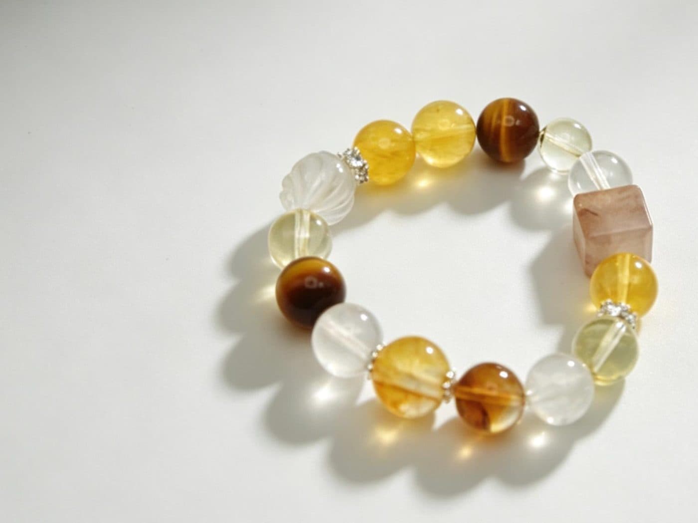 Rutilated Quartz Citrine Tiger Eye Lemon Quartz Bracelet | Crystal Spacer Abundance Women Gift