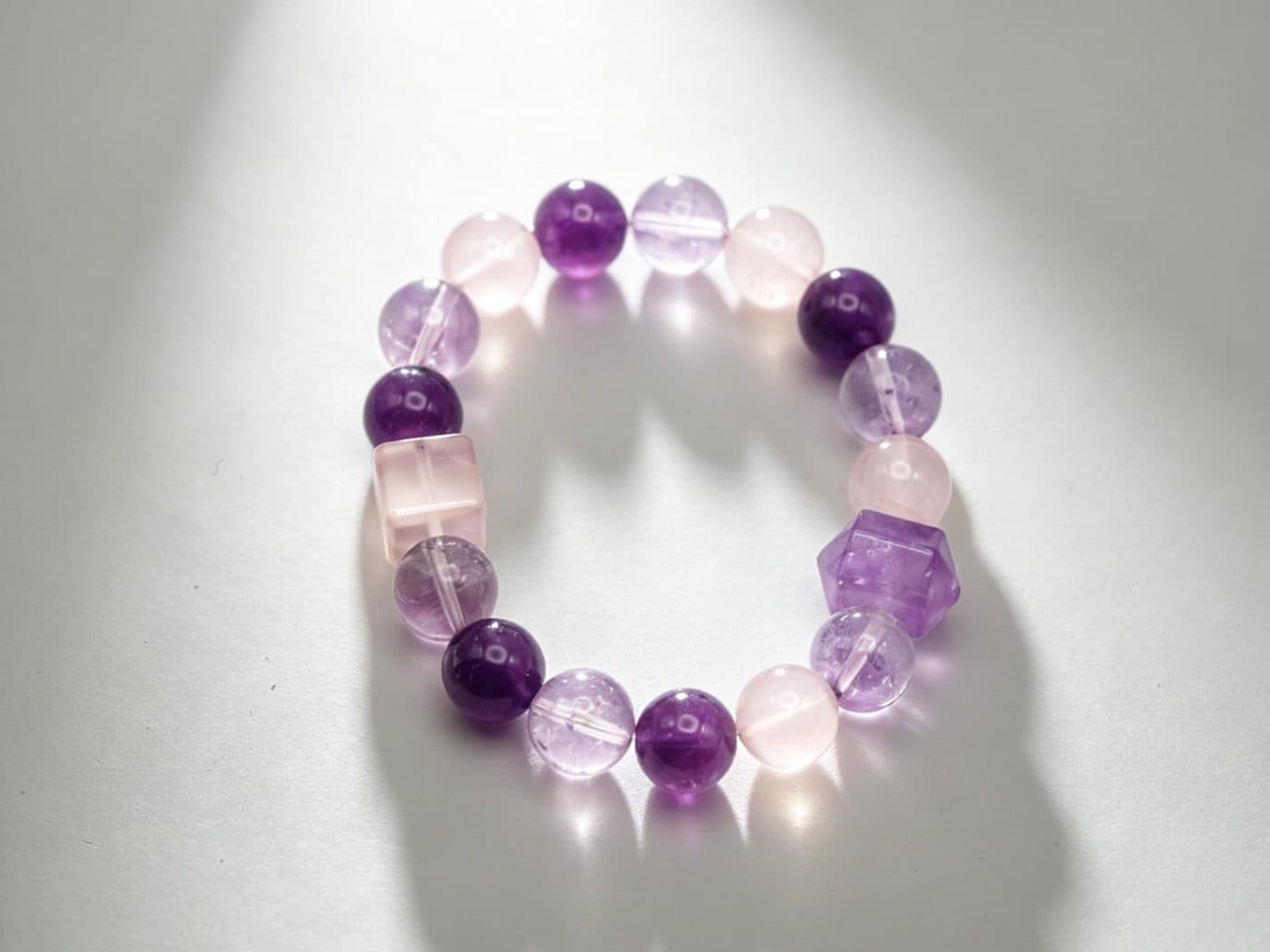 Uruguayan Amethyst Rose Quartz Bracelet | Bolivian Amethyst Cube Bead Crown Chakra Gift Her