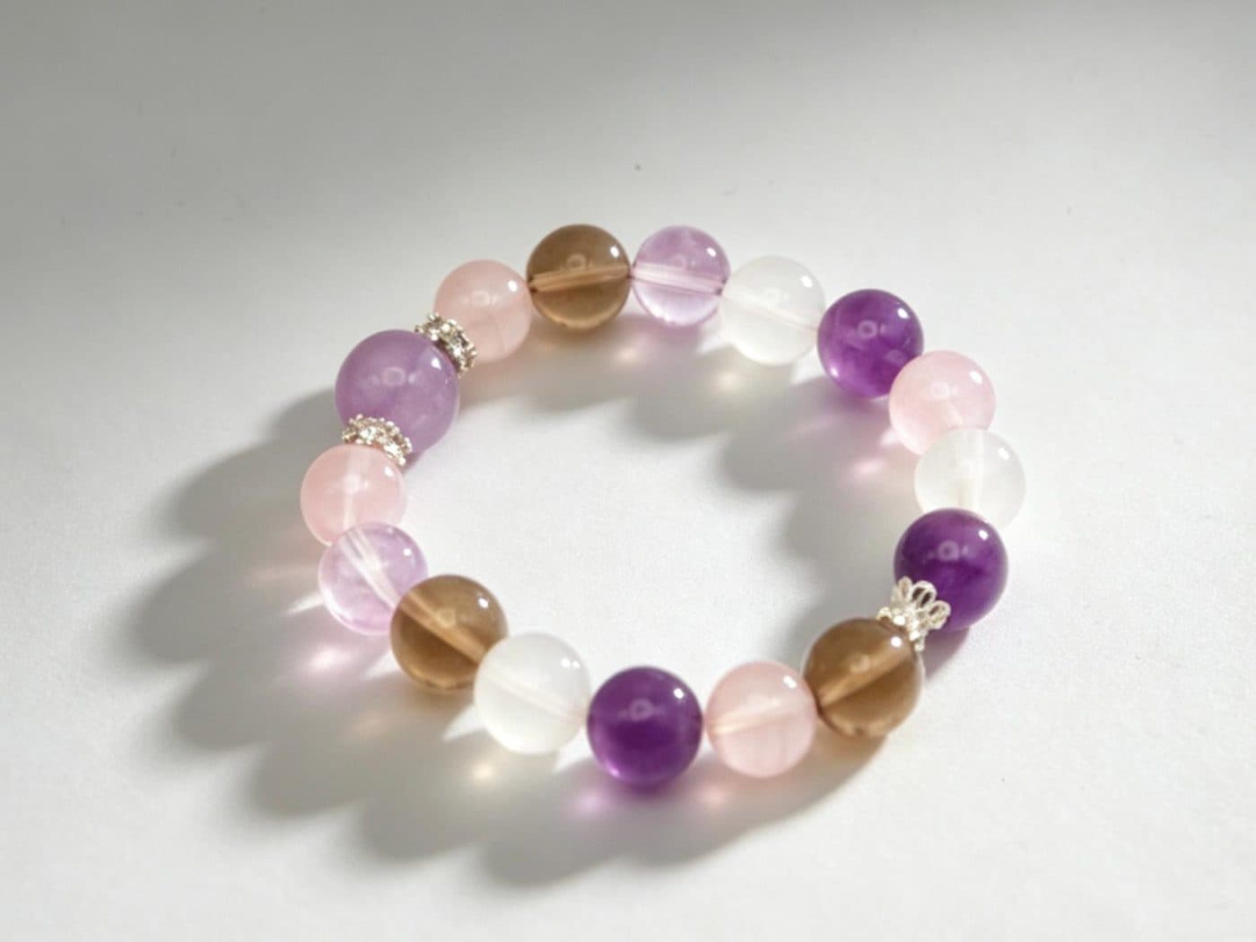 Uruguayan Amethyst Rose Quartz Smoky Quartz Bracelet | Bolivian Amethyst Purple Rutilated Women Gift