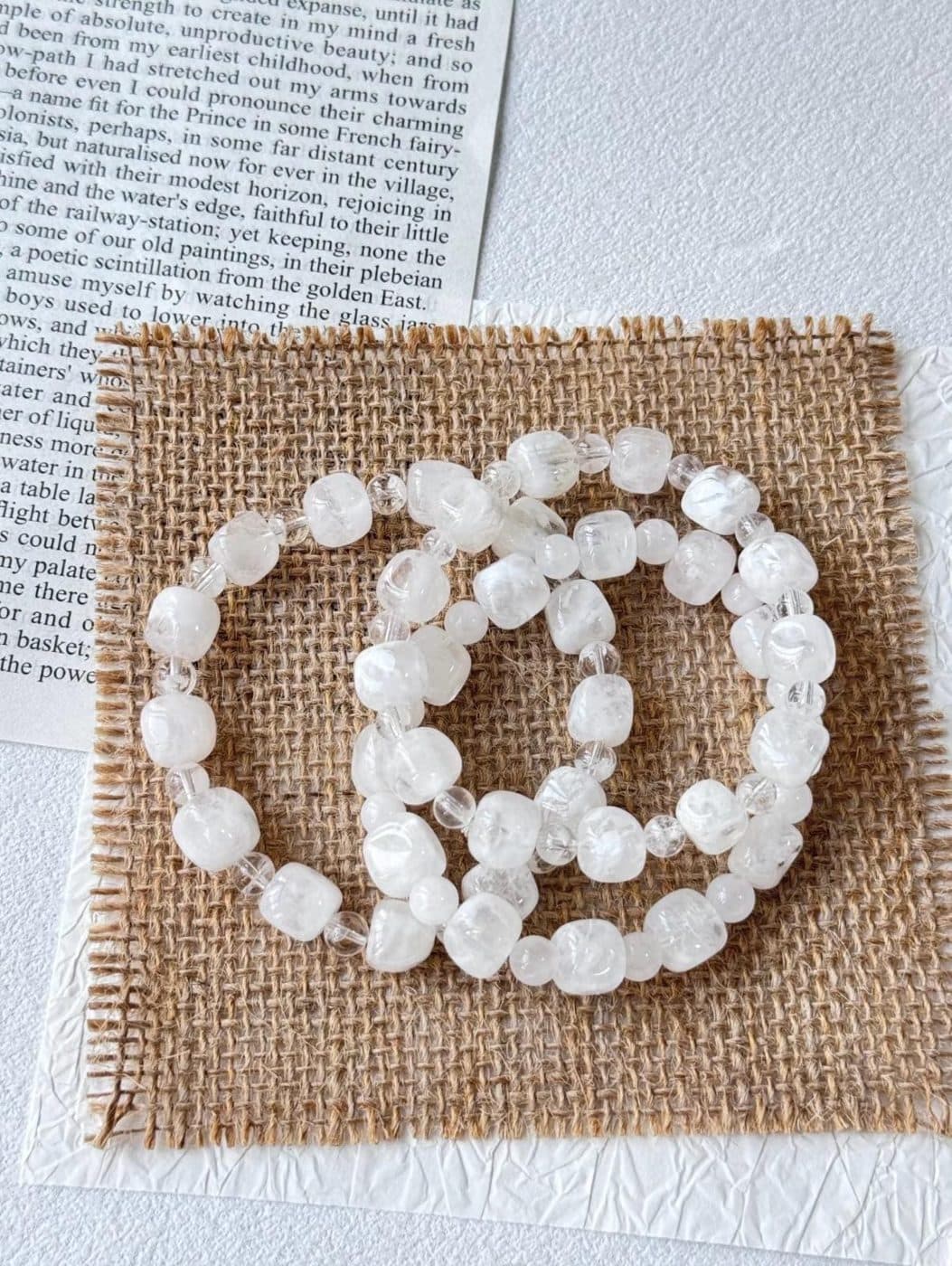 White Ghost Crystal Bracelet "Sugar Cube" Round Square Mixed Bead Design